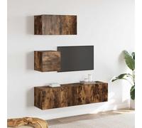 Ordellia Ensemble de Meubles TV 4 pcs en Bois d'ingénierie chêne fumé avec 3 Meubles Grands 1 Petit Design Mural pour Salon Chambre Rangement Pratique