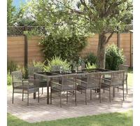 Ordellia Ensemble de salle à manger de jardin 9 pièces en polyrotin gris avec table et 4 chaises, durable, pour terrasse, balcon et grands jardins, meubles d'extérieur modernes