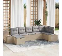 Ordellia Ensemble de Salon de Jardin 7 pcs Beige polyrotin avec Coussins Housses zippées, Table pouffe et sièges modulables pour terrasse Patio détente extérieure