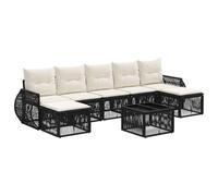 Ordellia Ensemble de Salon de Jardin 8 pcs Poly rotin Noir Blanc crème, Module avec Table, Coussins lavables, assises détente pour terrasse Balcon Patio près Piscine, 110 kg par siège