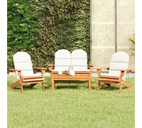Ordellia Ensemble de Salon de Jardin Adirondack 4 pcs en Bois d Acacia Massif, Fauteuil Pliable Banc Table Basse avec Coussins pour terrasse Patio, détente Assise Confortable