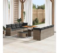 Ordellia Ensemble de Salon en polyrotin Gris 11 pcs modulable, canapé d Angle avec pouffe et Table, pour Jardin terrasse Patio, assises Confort et détente
