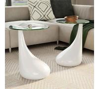 Ordellia Ensemble de Tables Basses Rondes Verre de sécurité Blanc Brillant 42 cm 55 cm, 2 pièces, Table d appoint pour Bout de canapé guéridon Salon séjour