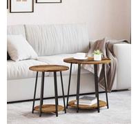 Ordellia Ensemble de Tables d’appoint Bois Ancien et Noir 2 pièces, Design Industriel Rond, Cadre en métal, Plateau 50 x 50 x 51 cm et 40 x 40 x 46 cm, pour Salon et Chambre