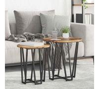 Ordellia Ensemble de Tables d appoint gigogne 2 pièces Bois Ancien et Noir, Table appoint Bout canapé Salon Chambre, guéridon Chevet sellette intérieur Style Industriel, Cadre métal, Plateau Rond