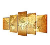 Ordellia Ensemble d'images de décoration - Carte du monde - 100 x 50 cm - Impression sur toile - Impression d'art avec cadre - Graphique pour salon, chambre à coucher, bureau, décoration murale et