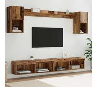 Ordellia Ensemble d'unités murales TV avec éclairage LED, centre de divertissement mural en bois recyclé 6 pièces, centre multimédia moderne pour salon, chambre à coucher