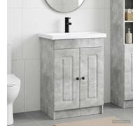 Ordellia Ensemble Meuble lavabo Salle Bain Gris béton en Bois d'ingénierie avec Vasque et Robinet, Armoire Rangement avec Porte, étagère, poignée métal pour Douche et buanderie