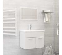 Ordellia Ensemble Meuble Salle de Bain Blanc en aggloméré, Vasque encastrée en céramique, Robinet et trop Plein, Miroir Mural, Rangement sous lavabo, Set Complet 60 x 38,5 cm