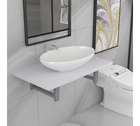 Ordellia Ensemble Meuble Salle de Bain en Deux pièces, Vasque lavabo céramique Blanc, étagère Murale 60 x 40 x 16,3 cm, Rangement Suspendu Moderne pour Toilette et WC