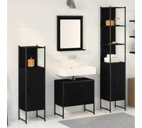 Ordellia Ensemble Meuble Salle de Bain Noir avec Vasque, lavabo, Armoire Colonne, Miroir, sous Placard et étagere, Rangement Complet Moderne Design en Bois d’ingénierie pour Toilette et buanderie