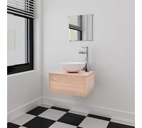 Ordellia Ensemble Meuble Salle de Bains Trois pièces Beige, Meuble sous Vasque Mural, Miroir 30 x 30 cm et lavabo céramique, Montage au Dessus du comptoir pour Rangement Moderne
