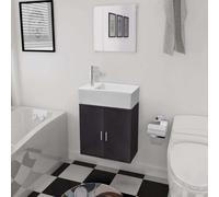 Ordellia Ensemble Meuble Salle de Bains Trois pièces Noir, Armoire de lavabo Murale 48 x 25 x 48 cm, Miroir 40 x 40 cm, lavabo céramique Blanc, Rangement Complet