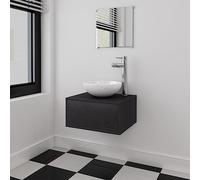 Ordellia Ensemble Meuble Salle de Bains Trois pièces Noir avec Vasque lavabo Meuble Mural Armoire Colonne Miroir Compact pour Salle d Eau Moderne Rangement Gain d Espace