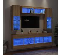 Ordellia Ensemble Meubles TV muraux 6 pièces chêne Sonoma avec lumières LED RGB, Bois d'ingénierie Robuste, Design Mural, Grand Espace de Rangement pour Salon et Chambre
