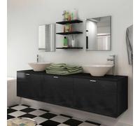 Ordellia Ensemble mobilier Salle de Bain Noir avec 1 Armoire de lavabo Murale, 2 miroirs, 3 étagères et 2 vasques céramique pour Rangement et Installation au Dessus du comptoir,