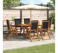 Ordellia Ensemble Repas Jardin 7 pièces Bois d'acacia Massif textilène, Table Extensible 120 à 170 cm, 6 chaises Pliables Dossier 5 Positions, terrasse Balcon Patio extérieur