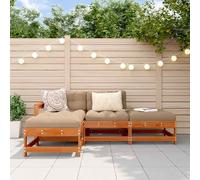 Ordellia Ensemble Salon de Jardin 4 pcs Brun Cire, Bois de pin Massif, Module canap Angle canapé Central Repose Pieds et Coussins, pour terrasse Jardin Confort détente