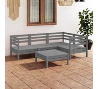 Ordellia Ensemble salon de jardin 5 pièces en pin massif gris avec canapés d'angle et tabourets, design de palette résistant aux intempéries pour jardin, balcon