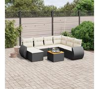 Ordellia Ensemble Salon de Jardin 8 pcs résine tressée Noire avec Coussins, Table en Bois d Acacia, Design modulaire pour terrasse Patio Balcon, détente en extérieur