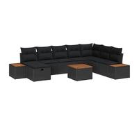 Ordellia Ensemble Salon de Jardin modulable 9 pcs en Poly rotin Noir, avec Coussin, Table et Pouf, pour Balcon terrasse Patio, Assise Confortable pour détente