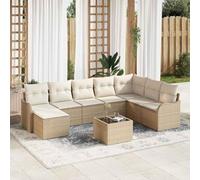 Ordellia Ensemble Salon Jardin 9 pièces Beige Poly rotin tissé à la Main, canapé d Angle modulaire avec Coussins, Table et Repose Pied pour terrasse Balcon, détente