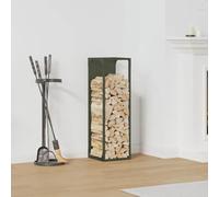 Ordellia Étagère à bûches vert olive en acier laminé à froid - 25 x 25 x 80 cm - Support pour bois de chauffage - Charge maximale : 100 kg - Aide à l'empilage pour le rangement en intérieur et dans le
