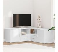 Ordellia Étagère d'angle blanche en bois - 200 x 40 x 45 cm - Armoire à commode - Buffet haut - Meuble bas avec espace de rangement, tiroir, porte et compartiment pour salon, couloir, bureau