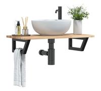 Ordellia Étagère de Vasque Murale Acier et Bois Massif d Acacia, Plateau 80 x 40 x 2 cm, Support trapèze Noir, pour Meuble lavabo Salle de Bain, et Rangement