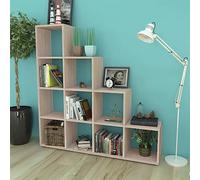 Ordellia Étagère d'escalier 142 cm couleur chêne avec 10 compartiments ouverts, organisateur cube stable pour livres et décoration, revêtement en mélamine, charge totale de 50 kg