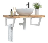 Ordellia Étagère Murale pour Vasque en Acier et Bois Massif d’Acacia, Plateau 100 x 50 x 4 cm, Support trapèze Blanc, pour Salle de Bain