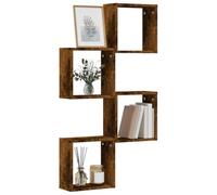 Ordellia Étagères murales en Cube chêne fumé, Set de 4, Bois d’ingénierie 30 x 15 x 30 cm, Fixations Invisibles pour bibliothèque Salon Bureau Rangement décoratif