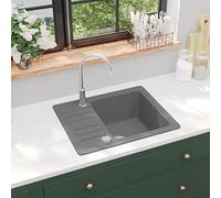Ordellia Évier de cuisine en granit gris avec bac profond, installation réversible, résistant à la chaleur et aux rayures, compatible avec meubles inox, idéal pour cuisine, buanderie et atelier