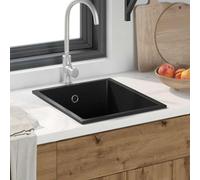Ordellia Évier de cuisine en granit noir rectangulaire 38 x 44 x 20 cm avec siphon, durable, design moderne pour intérieur, idéal pour cuisine, buanderie, garage ou restaurant