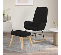 Ordellia Fauteuil à bascule avec repose-pieds en tissu noir, fauteuil à bascule avec rembourrage en bois et accoudoirs, pour salon, chambre à coucher, allaitement, lecture, détente