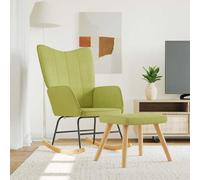 Ordellia Fauteuil à bascule avec tabouret en tissu vert, chaise à bascule avec rembourrage en mousse, patins en bois et structure en acier, 61 x 78 x 98 cm, pour salon, lecture, allaitement et détente