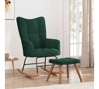 Ordellia Fauteuil à bascule avec tabouret en velours vert foncé, chaise à bascule avec structure en acier et patins en bois, fauteuil de relaxation avec rembourrage pour salon, lecture, allaitement et