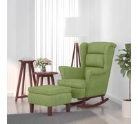 Ordellia Fauteuil à bascule en velours et bois massif vert clair avec tabouret, fauteuil calme pour salon, lecture, allaitement, détente et basculement doux, 78 x 93 x 97 cm