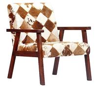 Ordellia Fauteuil confortable, blanc et marron, en cuir de chèvre véritable, acacia massif, 61 x 69 x 72 cm, idéal pour le salon, la chambre à coucher, le coin lecture, siège élégant pour adultes