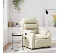 Ordellia Fauteuil de Massage inclinable crème en Similicuir avec Vibrations 6 Points, poignée Manuelle 135 degrés, accoudoirs rembourrés, Repose Pied, USB 5V, 110 kg