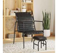 Ordellia Fauteuil de Relaxation Noir en Cuir véritable avec Repose Pied, Style Vintage Industriel, Dimensions 54 x 71 x 80 cm, Tabouret 23 x 26 x 29 cm, pour Salon Bureau Lecture détente