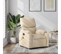 Ordellia Fauteuil inclinable de Massage crème en Tissu avec Vibrations 6 Points, poignée à Droite réglage Dossier 135 degrés, télécommande USB 5 V, accoudoirs rembourrés, 110 kg