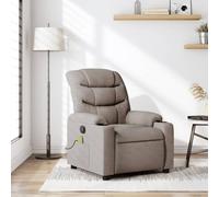 Ordellia Fauteuil Relax inclinable Taupe en Tissu, Massage par Vibrations 6 Points, Dossier et Repose Pieds réglables, 2 Porte gobelets, Salon Home cinéma Lecture, Structure Bois métal
