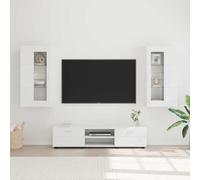 Ordellia FLORIN Ensemble de meubles TV avec tiroirs en bois blanc, ensemble de meubles de salon avec 2 étagères murales, 150 x 39 x 30 cm, surface mate, 3 pièces, pour salon, rangement de rangement