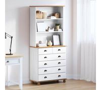 Ordellia Hutch ASKIM Blanc en Bois de pin Massif 91 x 40 x 200,5 cm avec 6 tiroirs Rangement pour vaisselier Salle à Manger Cuisine