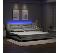 Ordellia Hvar Cadre de lit avec LED, en cuir synthétique blanc et noir, 200 x 200 cm, design en forme de vague, meuble de chambre à coucher, durable