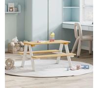 Ordellia IRUN Table pour enfant avec bancs, en pin massif blanc, 90 x 79,5 x 50 cm, ensemble pour salle à manger, cuisine, intérieur, siège stable pour la famille