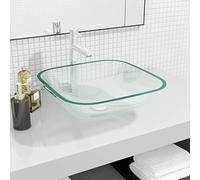Ordellia Lavabo en verre transparent 42x42x14 cm avec installation au-dessus du comptoir, design moderne pour salle de bain, toilette, cuisine ou espace de travail, durable et facile à nettoyer