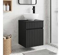 Ordellia Lavabo mural noir en bois 39 x 41 x 64,5 cm avec beaucoup d'espace de rangement, tiroirs, porte, idéal pour salle de bain, WC d'invités, buanderie, montage mural peu encombrant