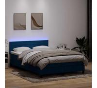 Ordellia Lit à sommier tapissier 140 x 210 cm, en velours bleu foncé, avec matelas à ressorts ensachés, surmatelas confortable, tête de lit réglable en hauteur, éclairage LED intégré pour chambre à